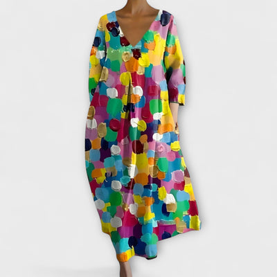 Fiona - Long, Colorful Dress with V-Neck