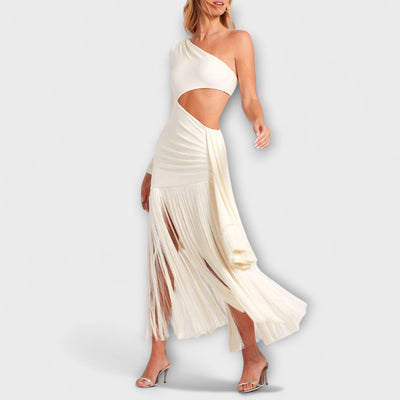 Alice - Eye-Catching Cutout Fringe Maxi Dress