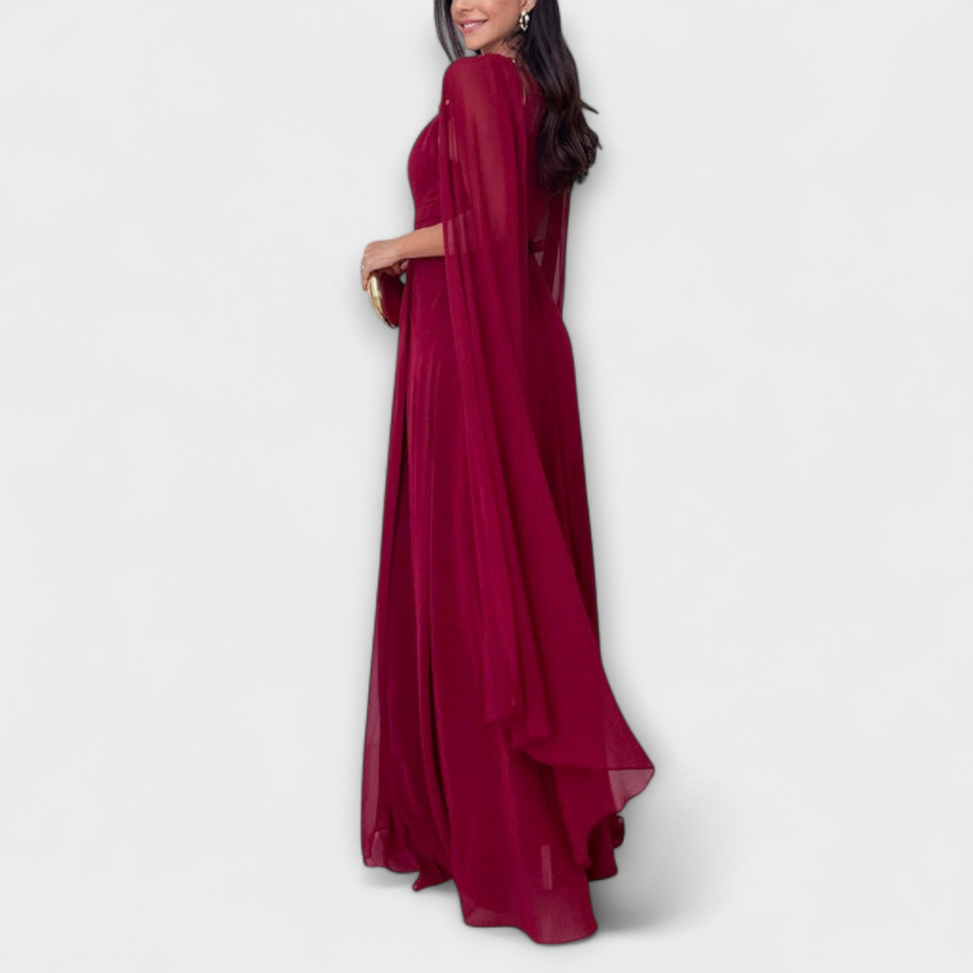Mabel - Elegant Maxi Dress with Cape Sleeves and High Slit