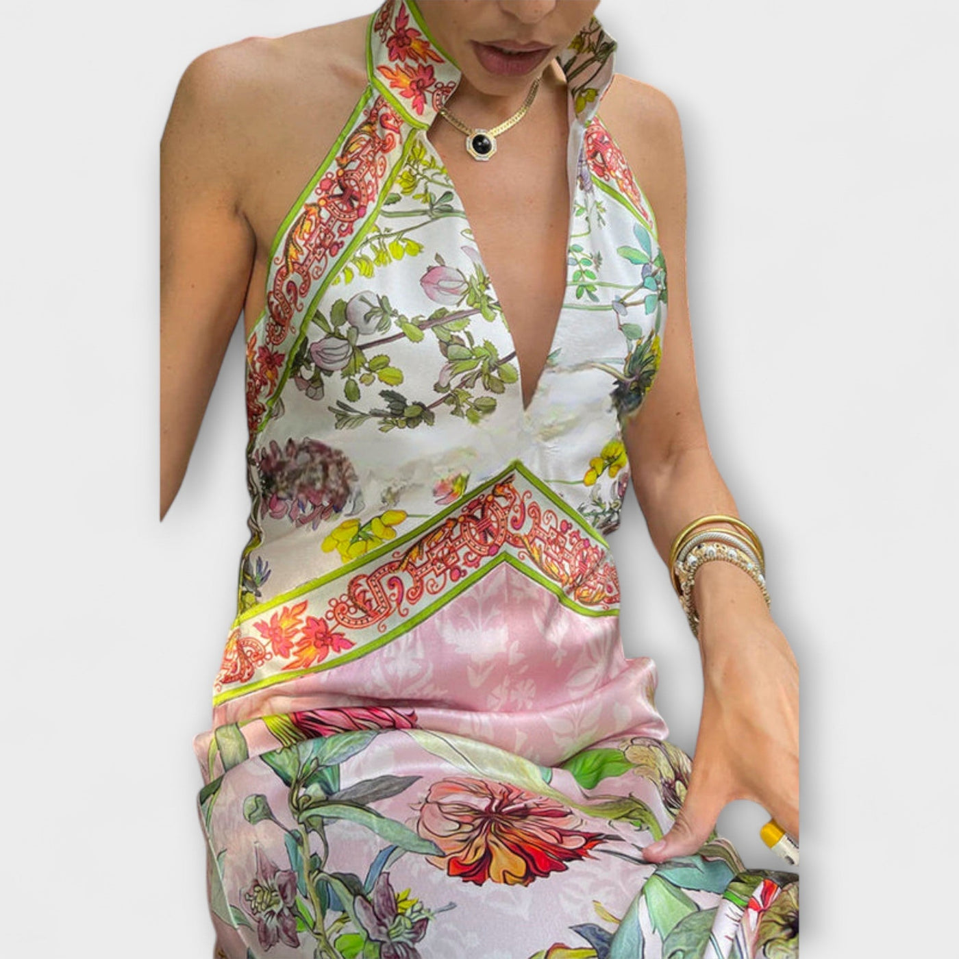 Ayla - Floral Pattern Sleeveless Open Back Maxi Dress