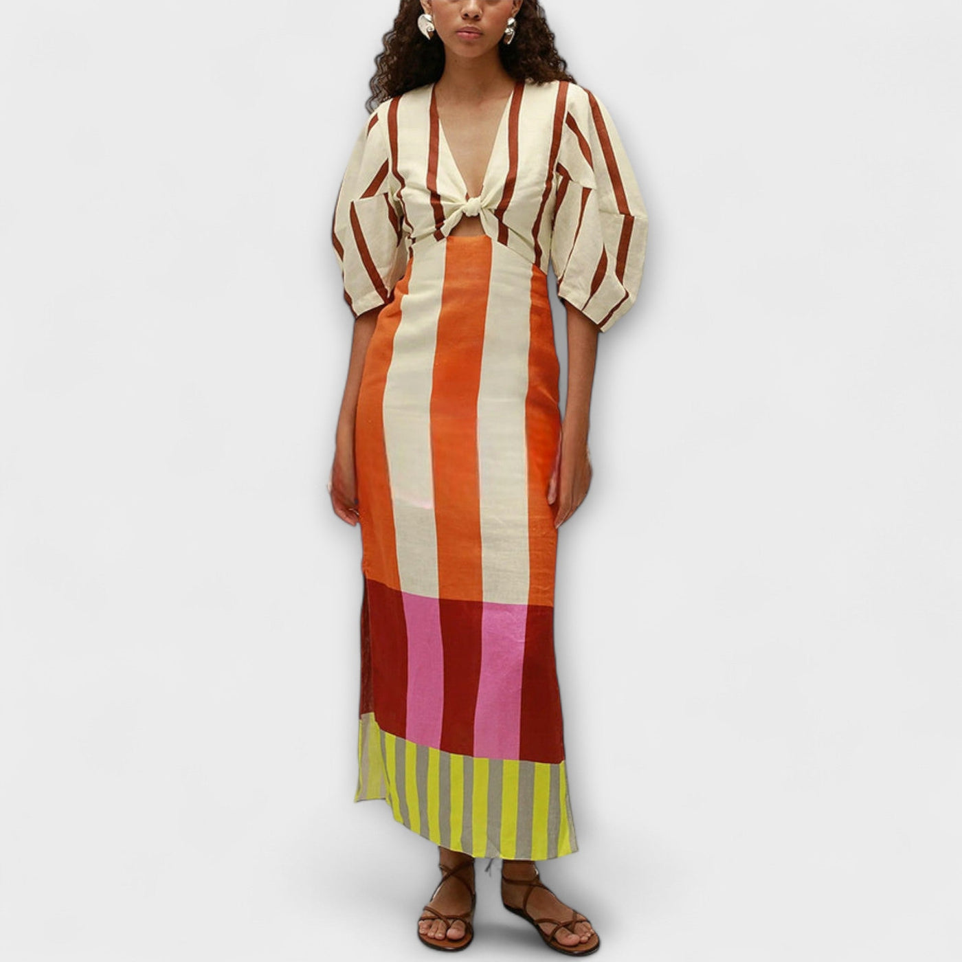 Kaya - Maxi Dress with Front Cutout and Puff Sleeves