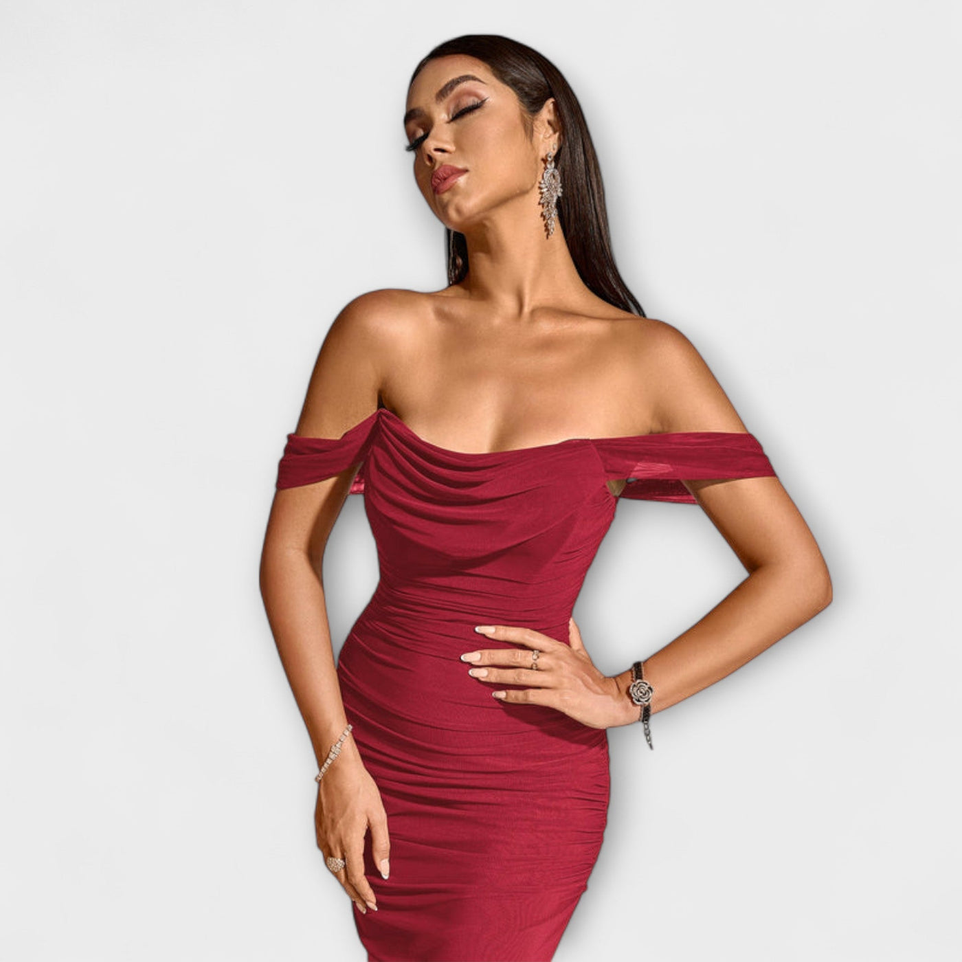 Ione - Off-Shoulder Ruched Bodycon Dress