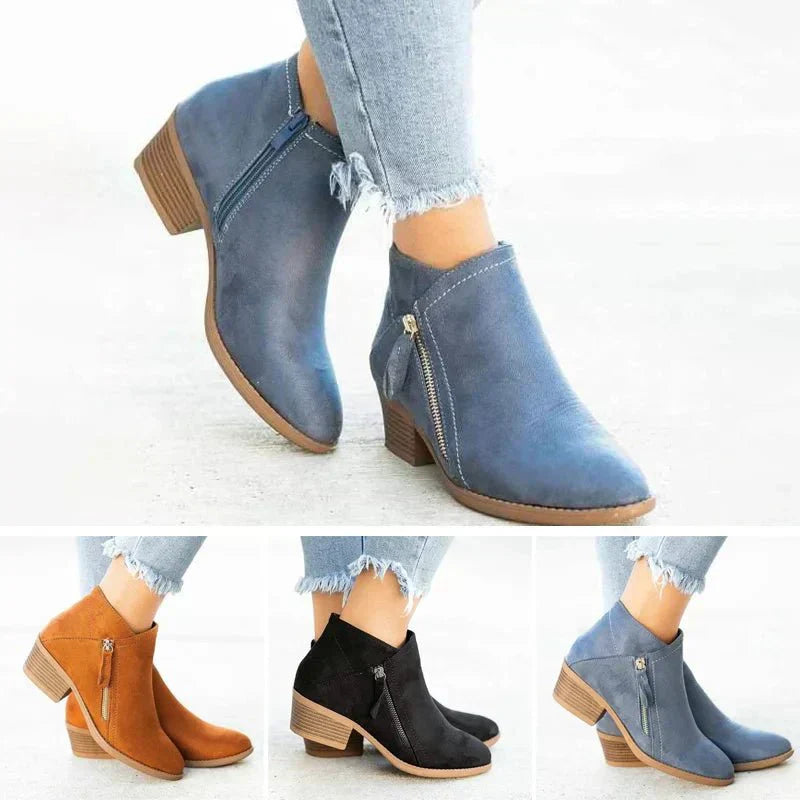 Women’s Ankle Boots – Side-Zip Design with Low Heel