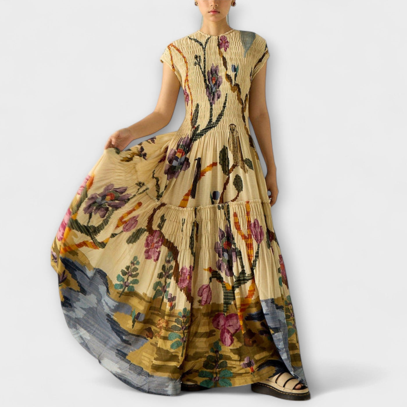 Amara - Pleated Dress with Animal Print