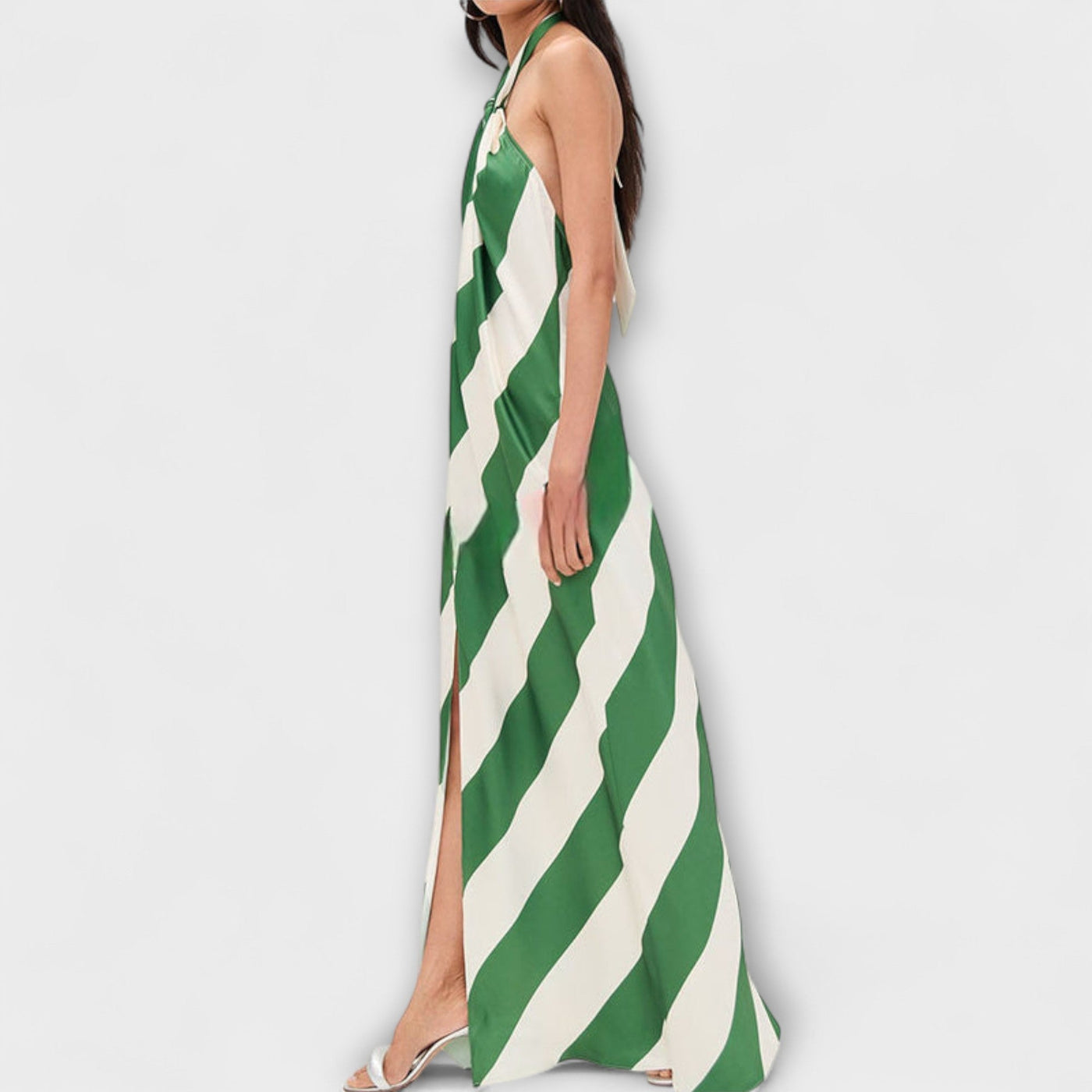 Marlowe - Striped Pattern Halter Backless Maxi Dress